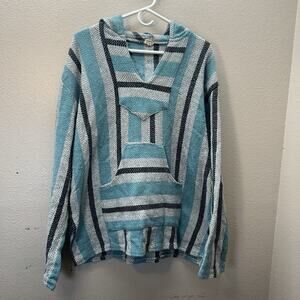 Vintage Authentic India Baja Hoodie Drug Rug Pullover Sweatshirt Hood Size L